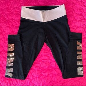 Victoria's Secret Black Leggings with Pink Sequin Accents